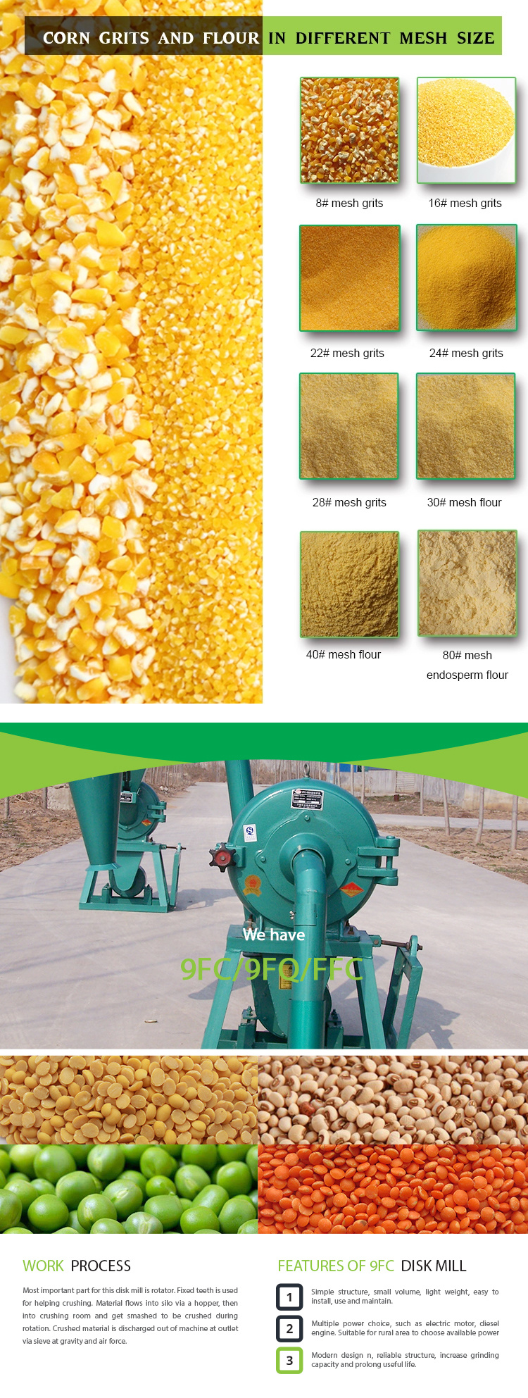 Small Corn Wheat Rice Flour Mill Disk Mill 9FC-320