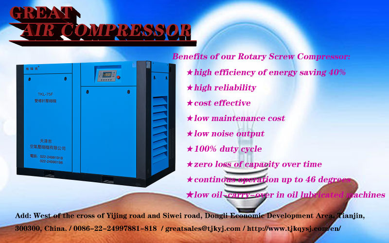 Variable Frequency Oil Injected 55kw 75HP Industrial Rotary Screw Air Compressor