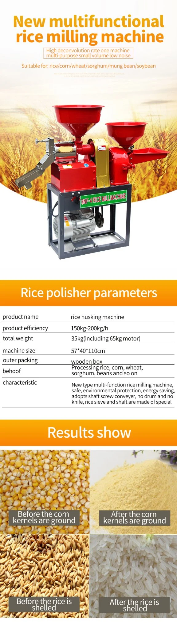 Home Use Auto Rice Mill Machinery 6NF 4 Mini Rice Miller Rice Grinding Machine