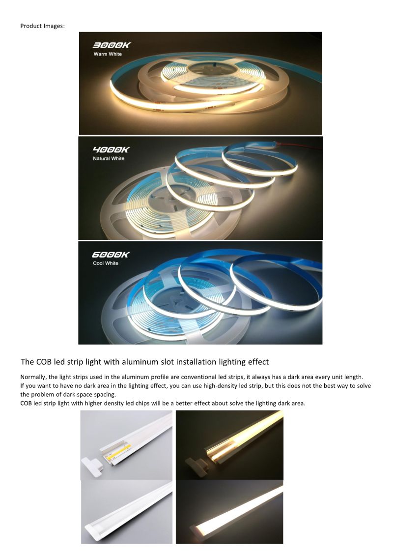 COB LED Strip Light High Density 480 LEDs/M Flexible Dotless LED Flexible Strip