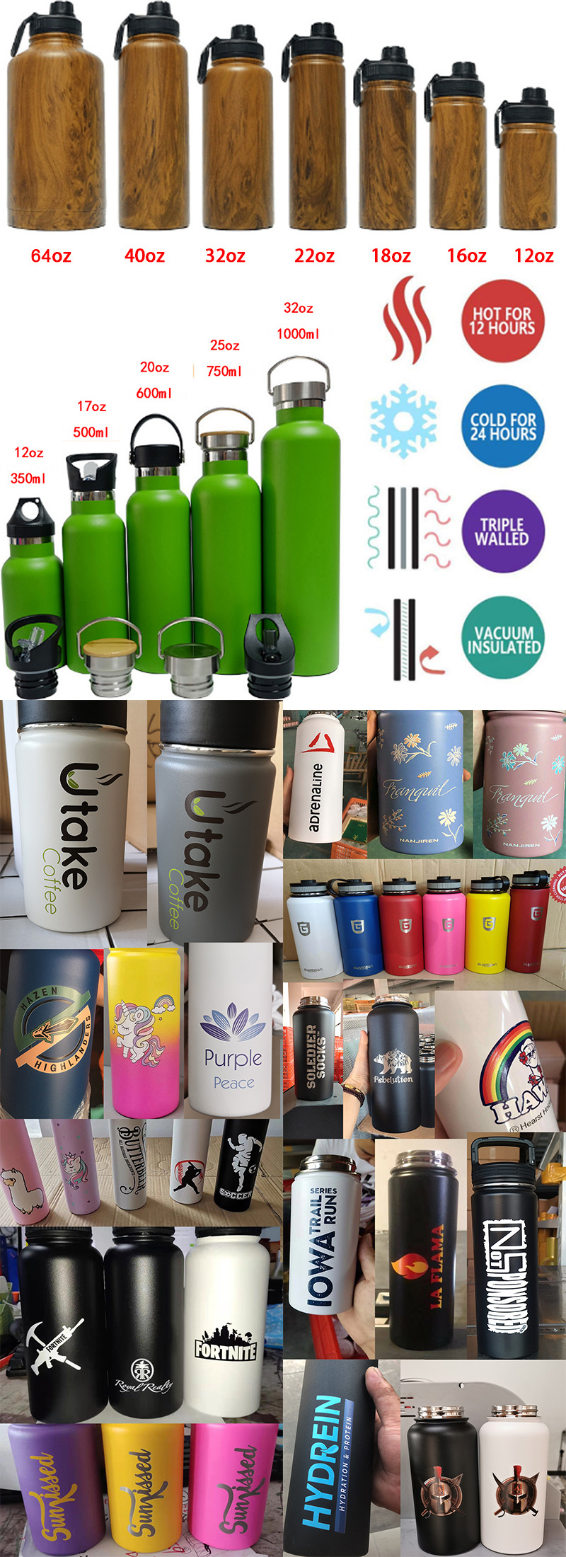 Gradient Color Hydro Flask 18oz 32oz 40oz Tumbler Vacuum Insulated Flask