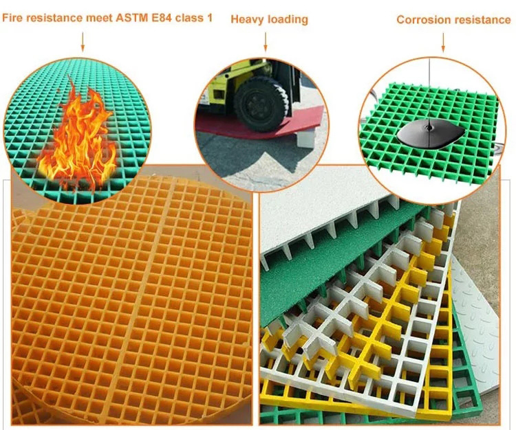 Fiberglass Corrosion Resistant Fire Resistant FRP Grating Floor Grating