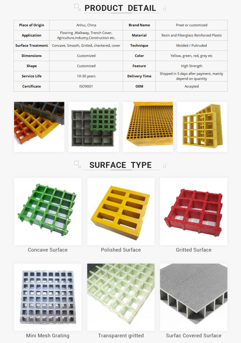 Fiberglass Corrosion Resistant Fire Resistant FRP Grating Floor Grating