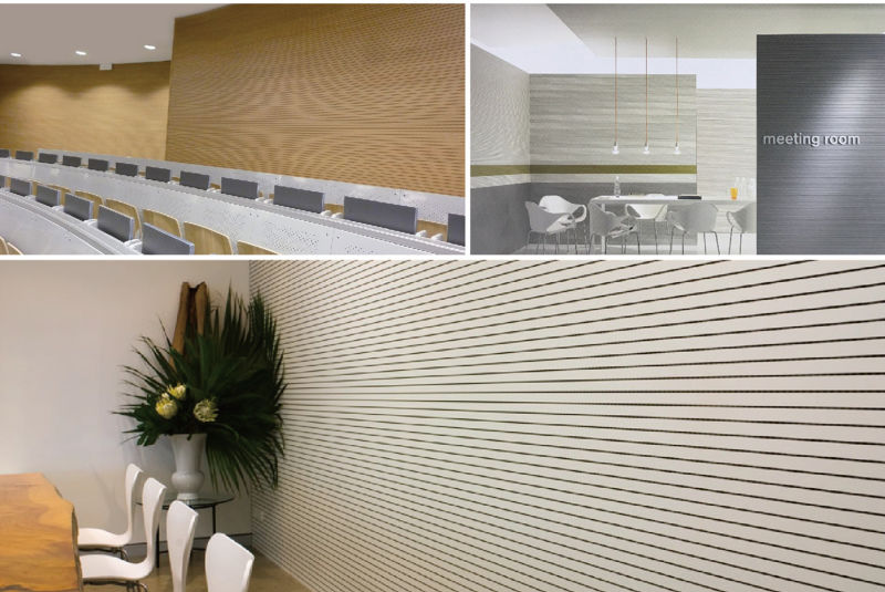 Teak Natural Veneer Finish Groove Fire-Resistant Acoustic Panel