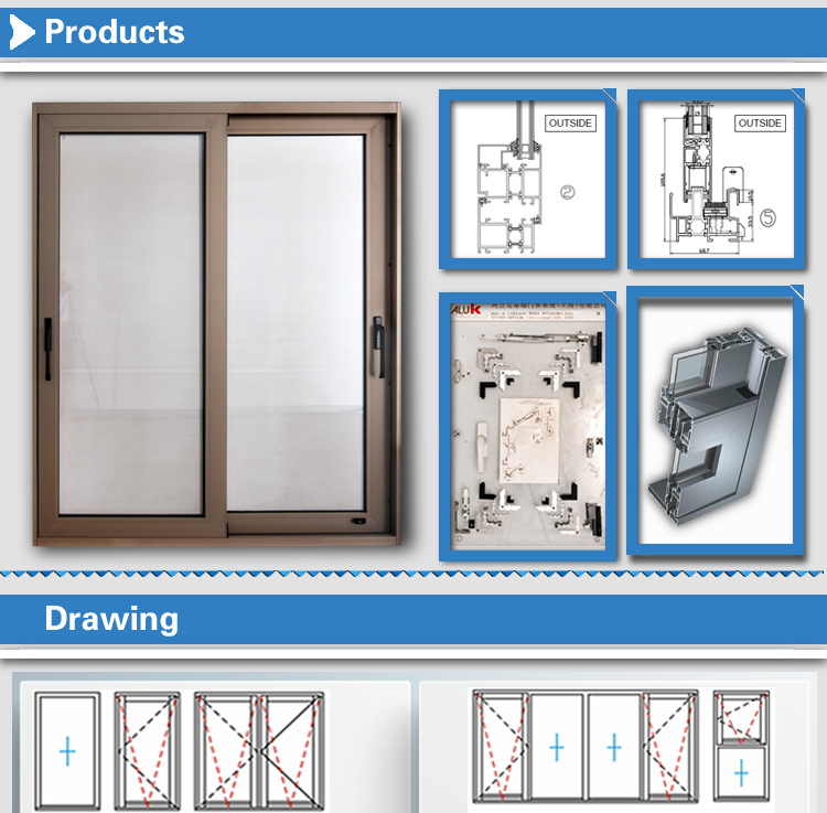 Sound Insulation Double Tempered Glass Aluminum Sliding Window