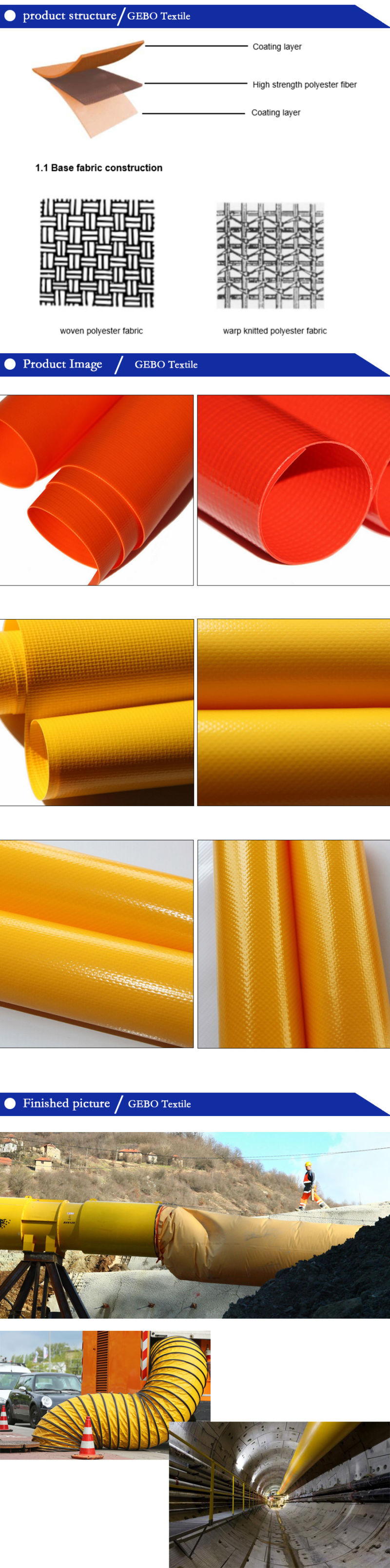 Factory of PVC Coated Fabric Tarpaulin for Air Ducts/Underground Ventilation