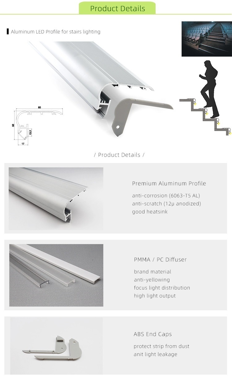 Alu-Tw8050 LED Stair Light Cinema Stair Aluminum Profile for LED Step Profile Light