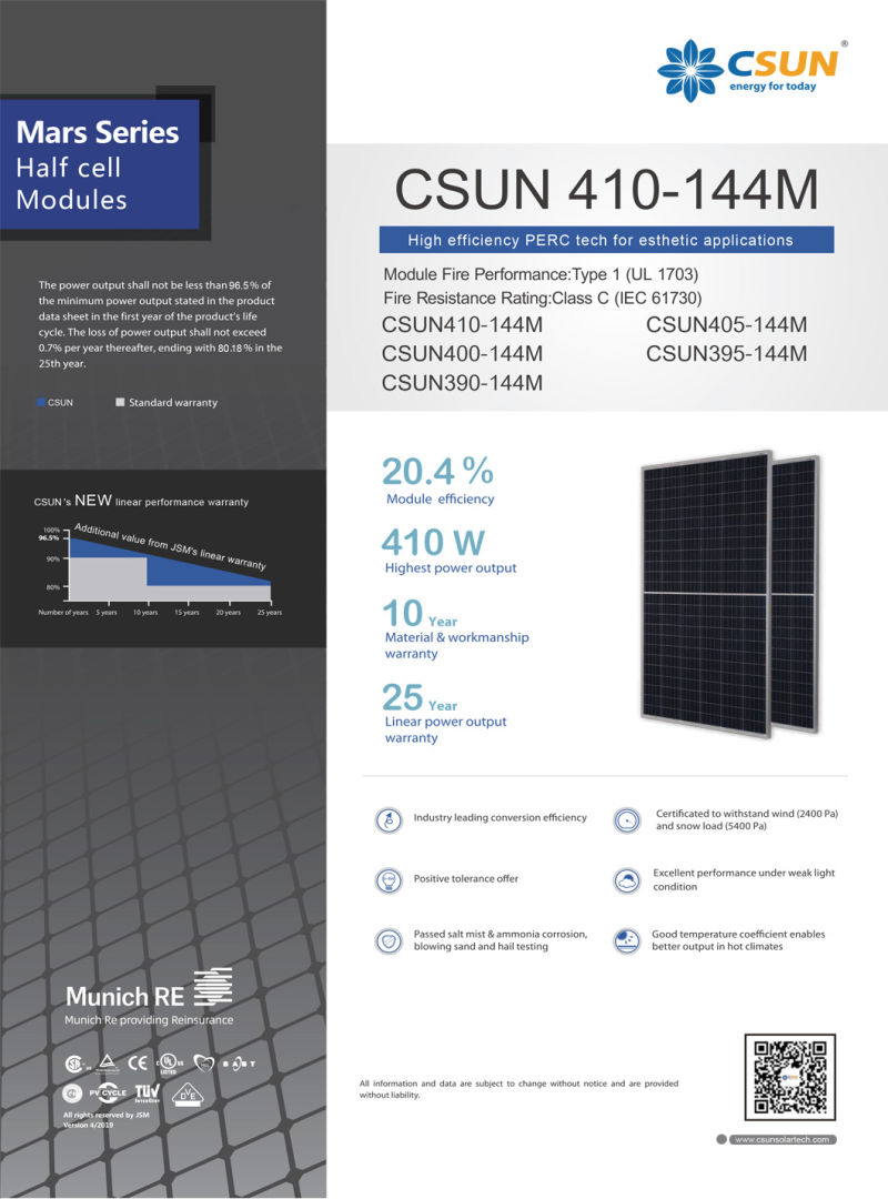 Manufacturer Solar Module 400W 410watte PV Panel for Solar System