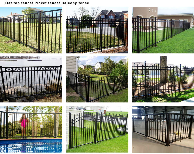 Black Powder Coated Aluminum Flat Top &Spear Picket Fence for Garden