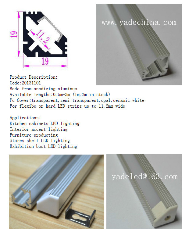 Corner LED Aluminum Profile Extrusion Channel 16mm with Opal Diffuser