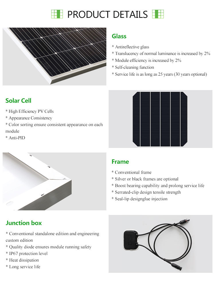 Monocrystalline Solar Module Panel for PV Solar System