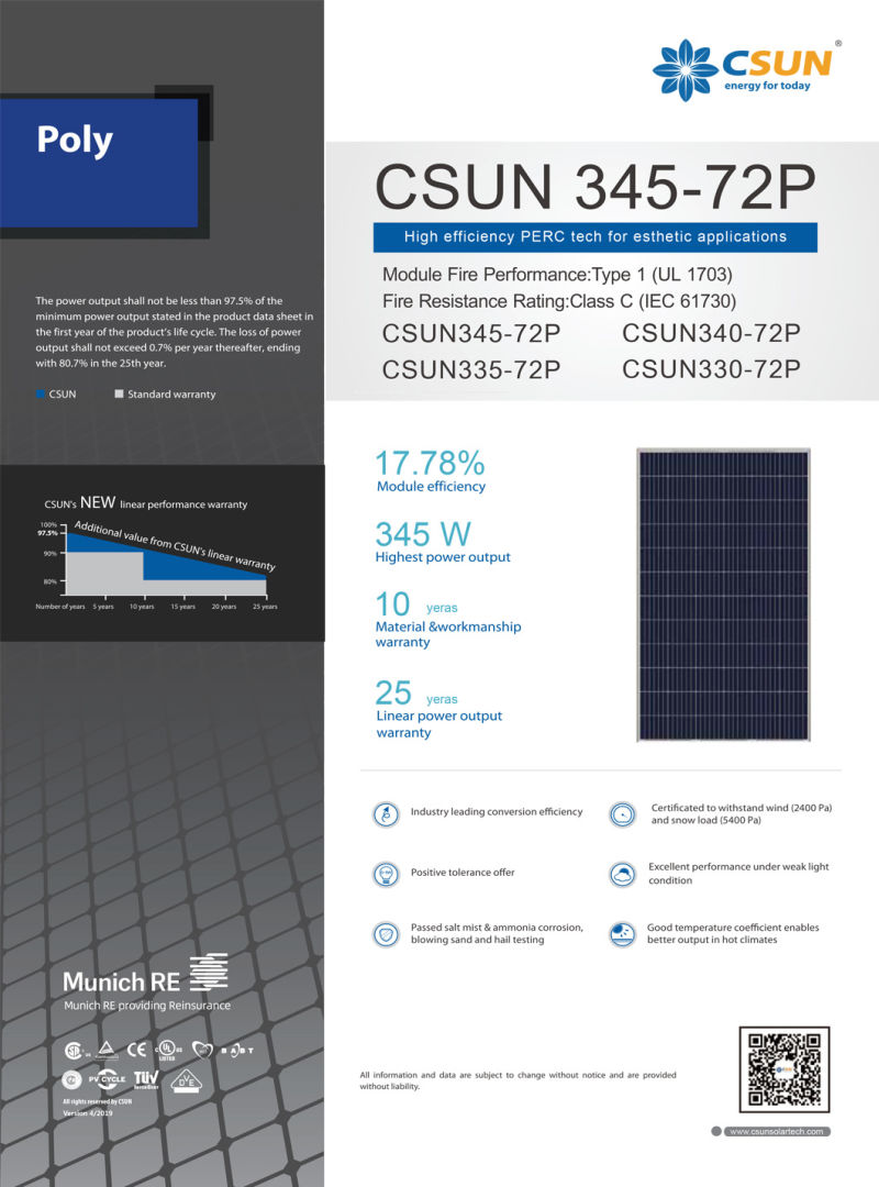 Csun Solar Module Top PV Supplier for Hybrid Solar System