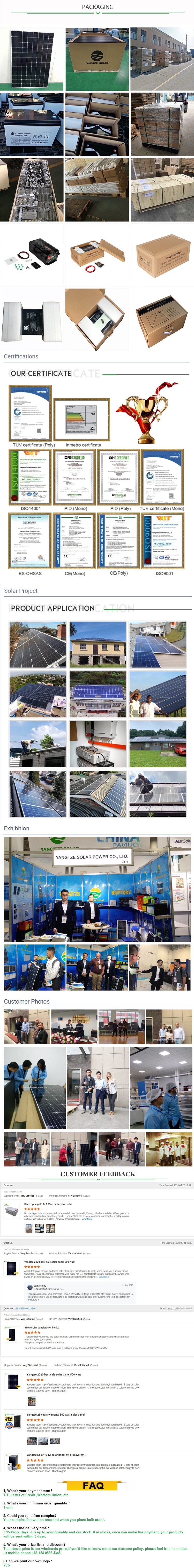 Yangtze Solar 360W Mono Solar Panel Photovoltaic Module with Ce ISO TUV