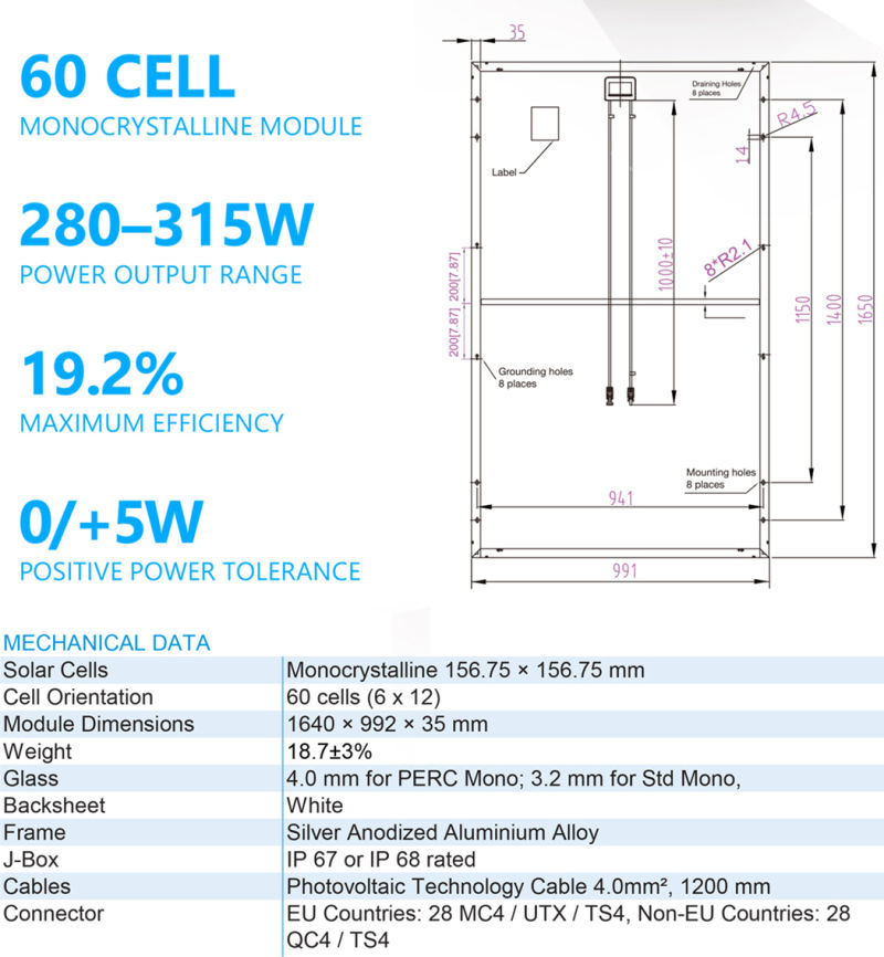 Hot Sale 280W Solar Panel for Home and Commercial Rooftop PV System