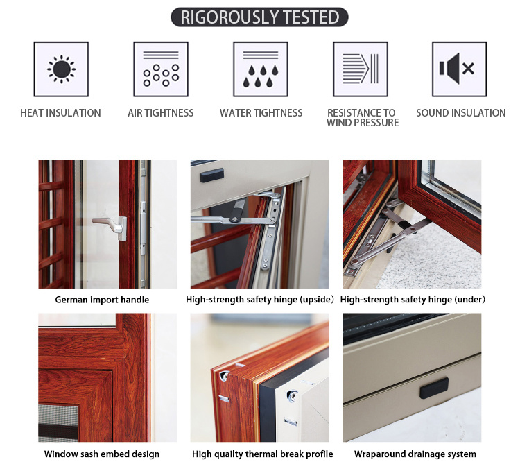 Black Powder Coated Aluminum Casement Window Double Casement Sash Window Slide up Window