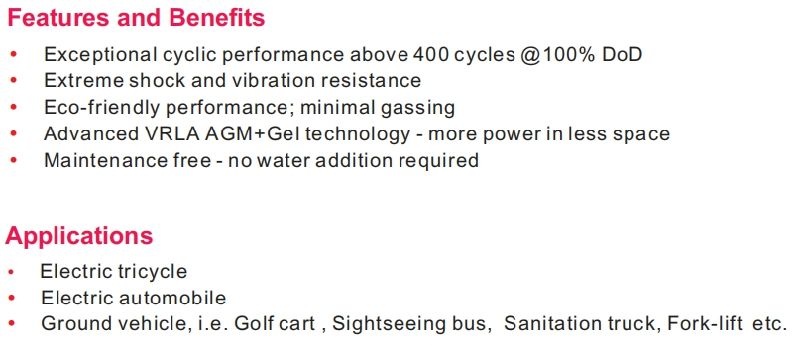 12V 45ah VRLA AGM Gel Battery for Electric Vehicles.