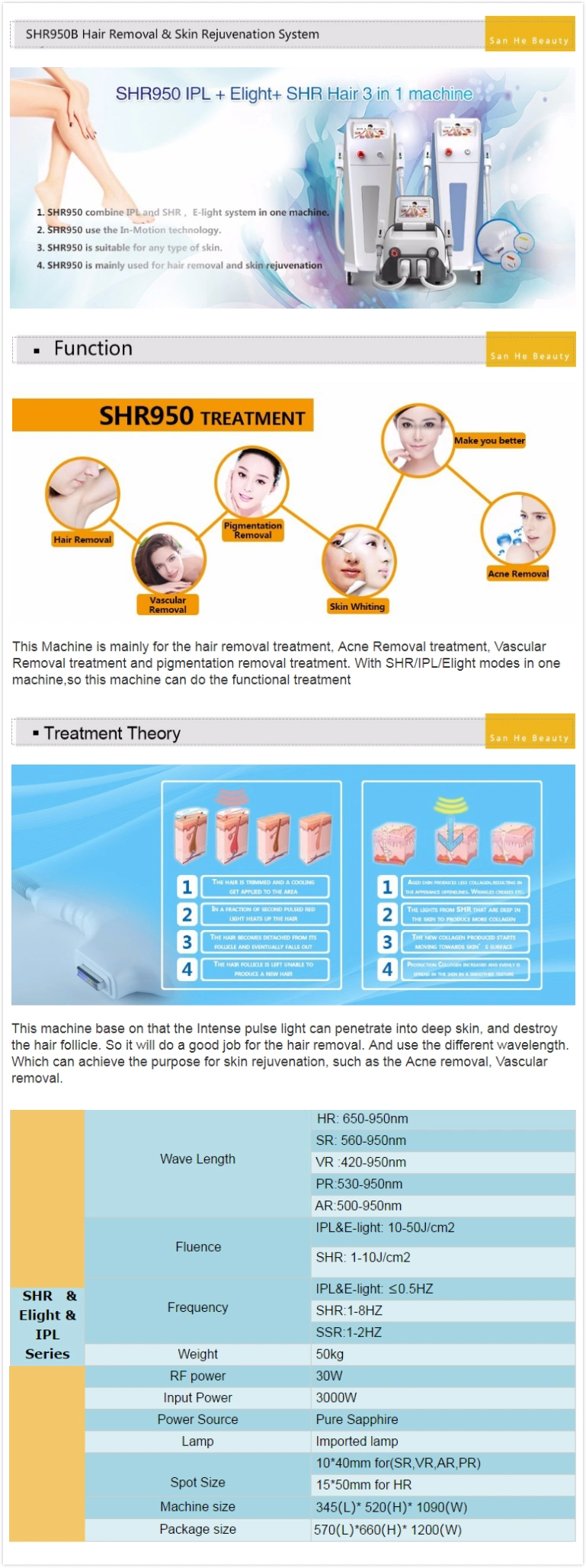 Professional Acne Treatment/Dark Circles Shr Opt IPL Hair Removal Machine