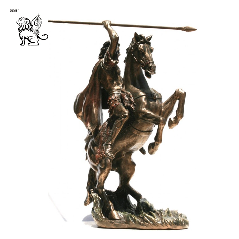 Casting Bronze Alexander Take Shield Riding Horse Male Soldier Statue Bsd-24