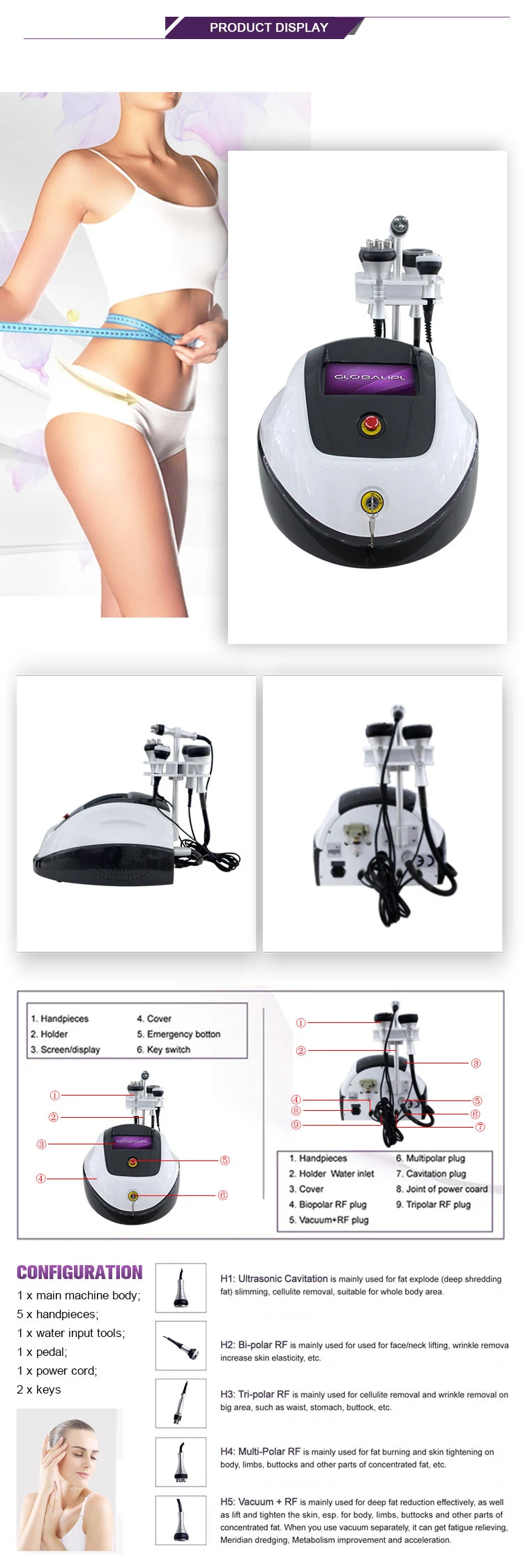Multifunctional Beauty Machine / Face Lift RF Slimming Machine / Fractional RF Cavitation Vacuum Machine