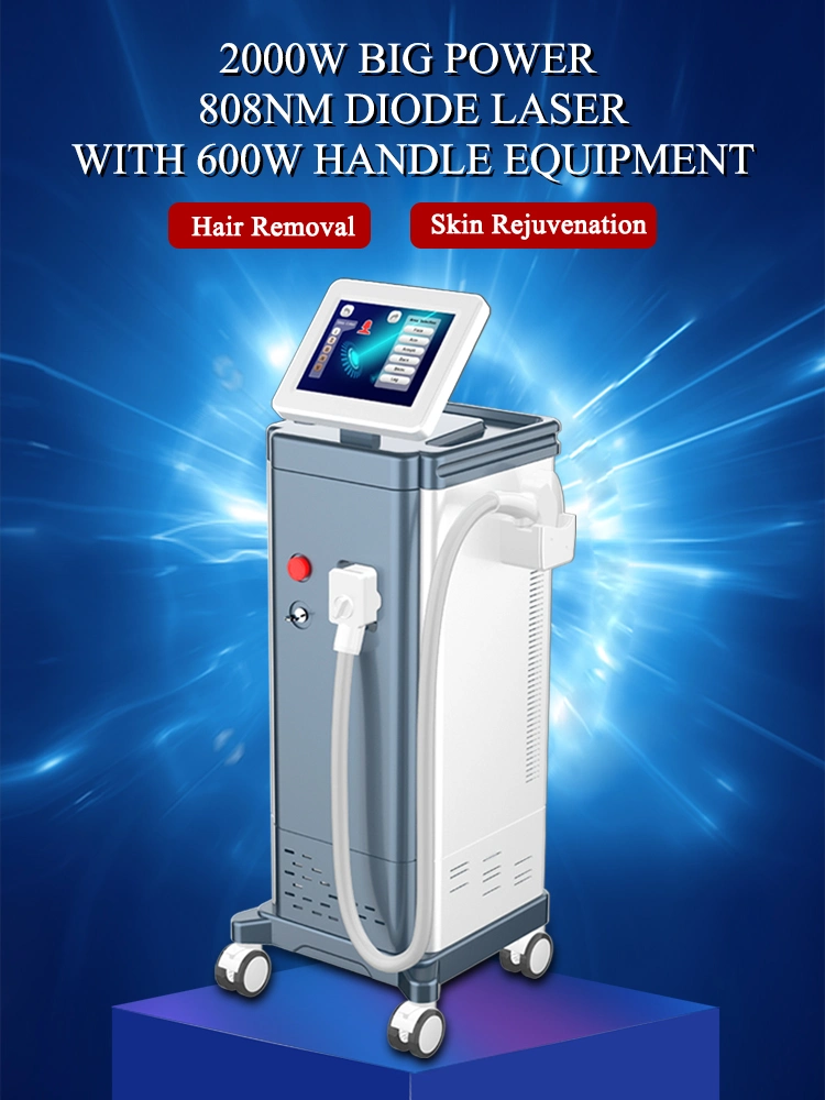 2000W Big Input Power 808nm Diode Laser Permanent Hair Removal Machine 600W Handle with 10 Bars