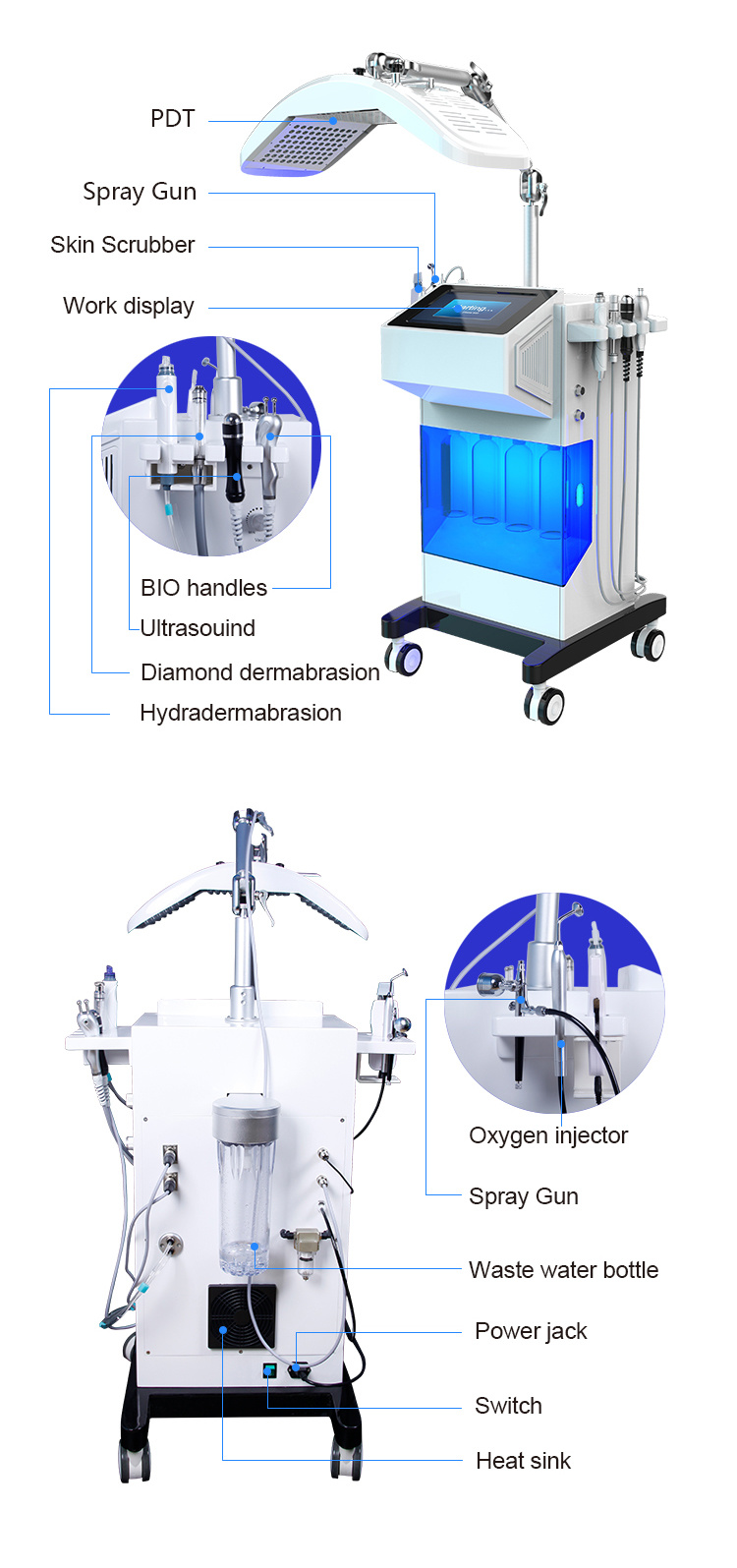 Water Oxygen Jet Peel Facial Equipment Hydro Diamond Dermabrasion Oxygen Facial Machine