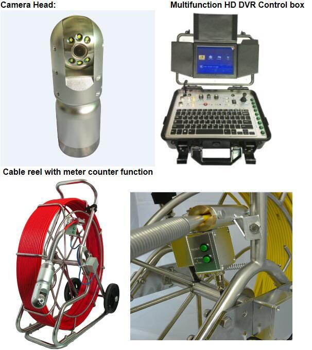 120m Push Rod Pan and Tilt Sewer Drain Pipe Inspection Camera with Meter Counter V8-3288PT-1