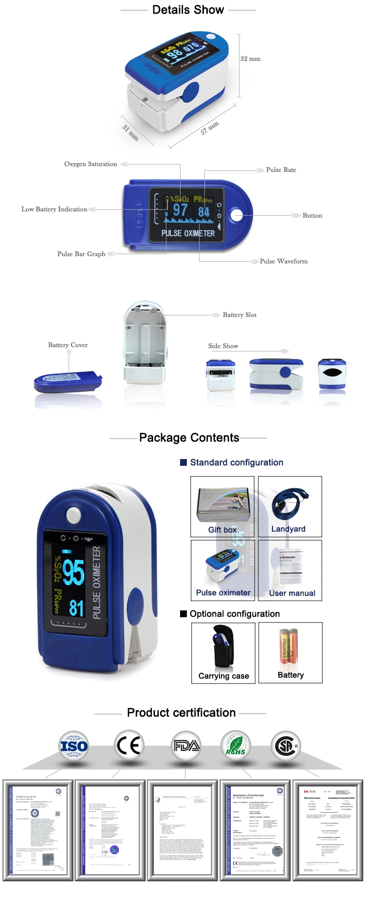 Mini Blood Oxygen Monitor Digital Oxygen Meter Fingertip Pulse Oximeter