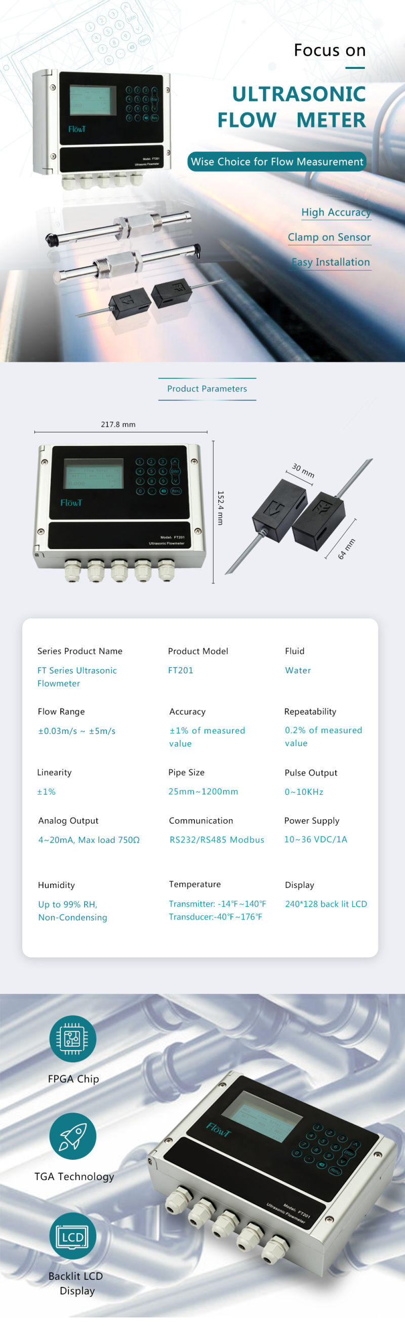 Hot Selling Ultrasonic Water Flow Meter Portable Flowmeter