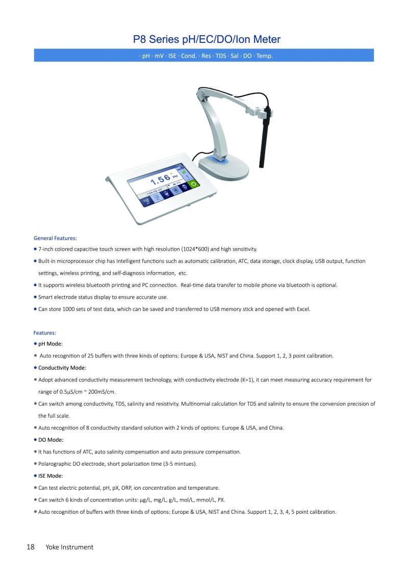 P8 Series pH/Ec/Do/Ion Meter, Portable pH/TDS Meter for Water Quality Analysis