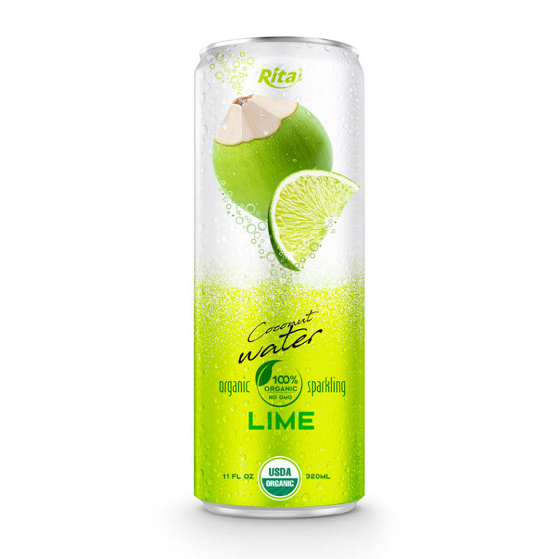320ml Canned High Quality Sparkling Lime Flavor Coconut Water
