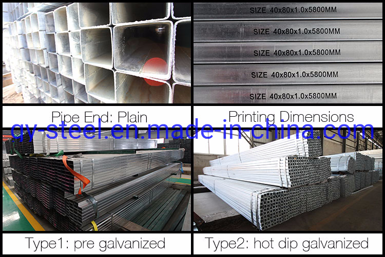Hollow Section Price/6meters Malaysia Galvanized 50mmx75mm Steel Pipes