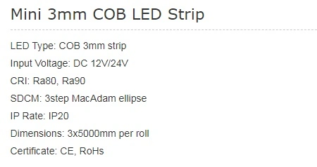 Mini COB LED Strip Mini 3mm COB LED Strip