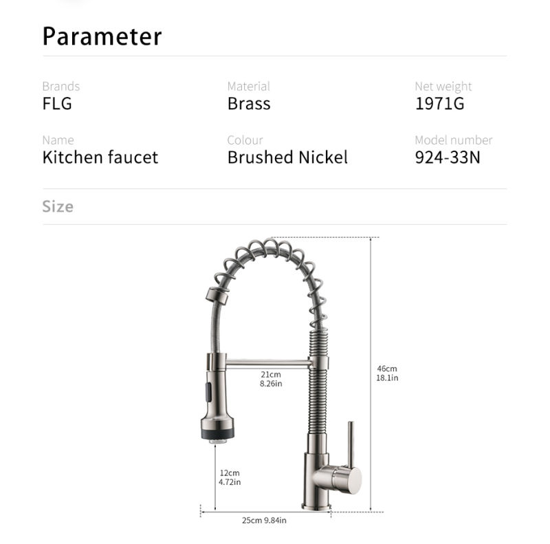 Flg Brass Tap Brushed Nickel Pull Down LED Kitchen Faucet