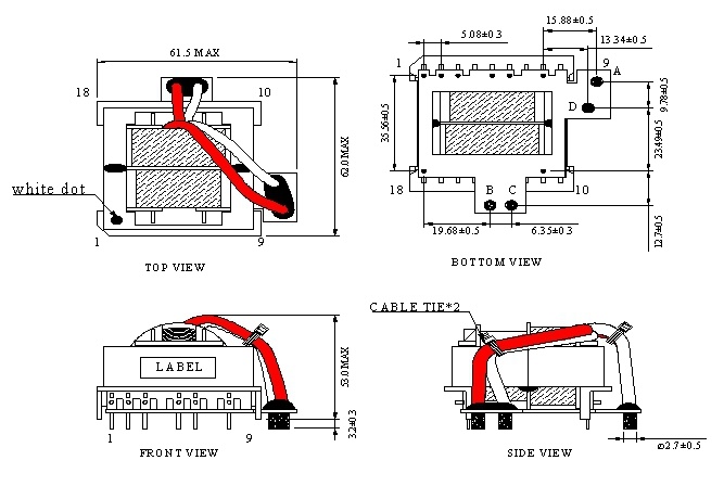 UL Approved Vertical High Frequency Transformer Flyback Transformer for Switching Transformer