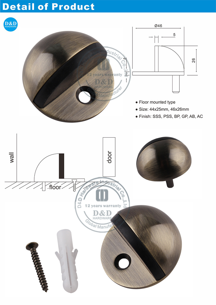 Door Hardware Stainless Steel 304 Antique Brass Hemisphere Door Stopper