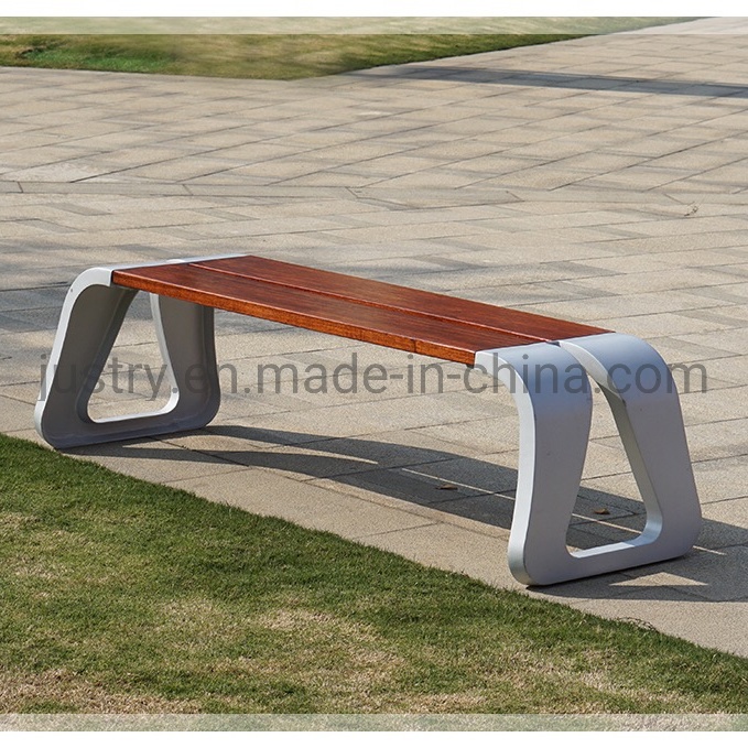 Cast Aluminium Armless Seat with Merbau Wood Slats Bench