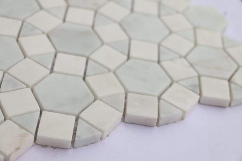 Pure White Color Copper Coin Design Marble Mosaic