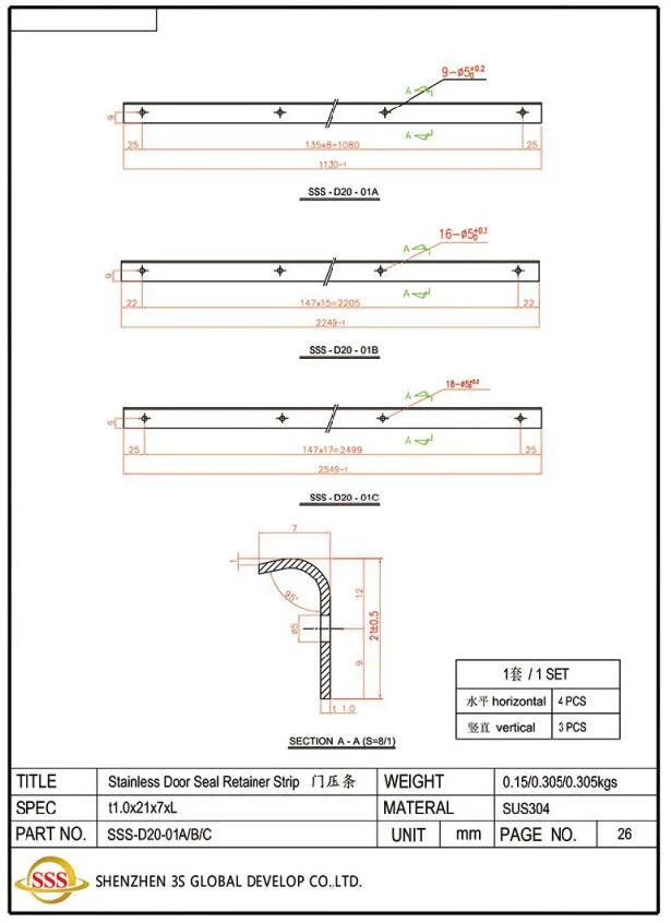 Stainless Door Seal Retainer Strip/ ABS Door Seal Retainer Strip Container Parts