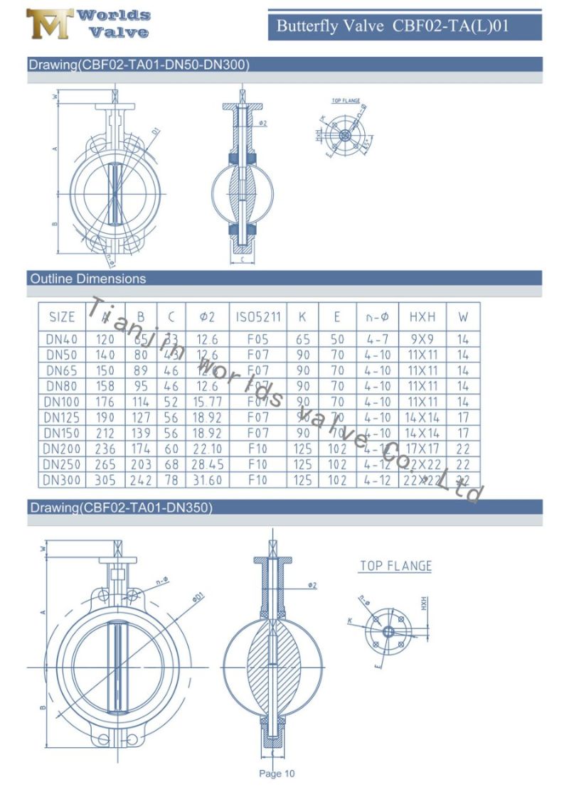 Aluminum Bronze ASTM B148 C95200 C95400 C95500 C95800 Bronze Wafer Butterfly Valve