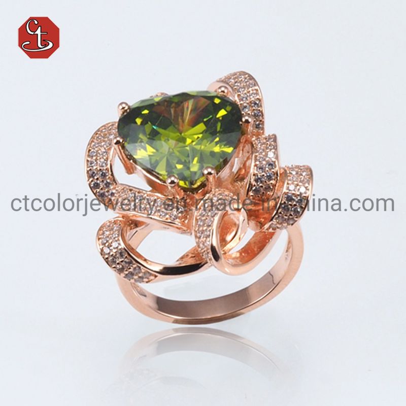 Peridot/Pink Stone Luxury Jewelry Fashion Copper Ring Inlaid CZ