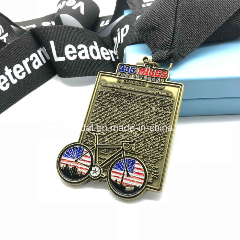 Custom Metal Embossed Bronze Antique Medal and Ribbon