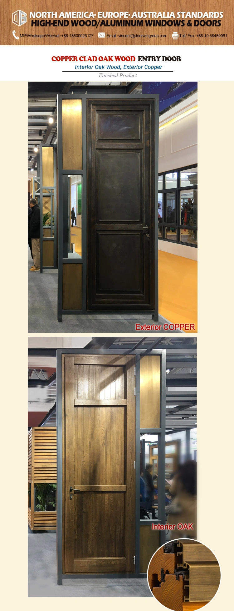 Copper Clad Oak Wood Entry Door, Copper Entrance Door, Hinged Patio Door