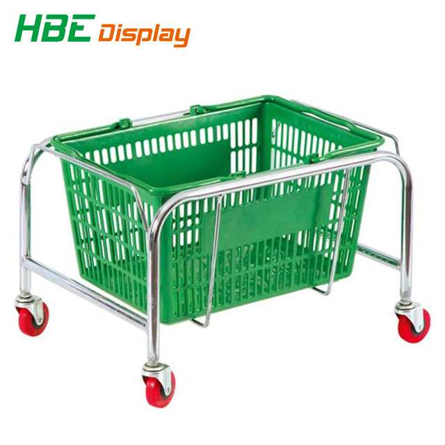 Metal Shopping Basket Stand with Wheels