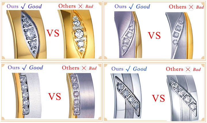 CZ Inlaid Fashion Rings Gold Plating with Stainless Steel Rings