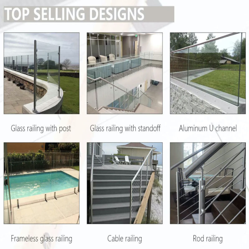 Interior Decorative Tempered Glass Stainless Steel Railing Balustrade with Round Post Support