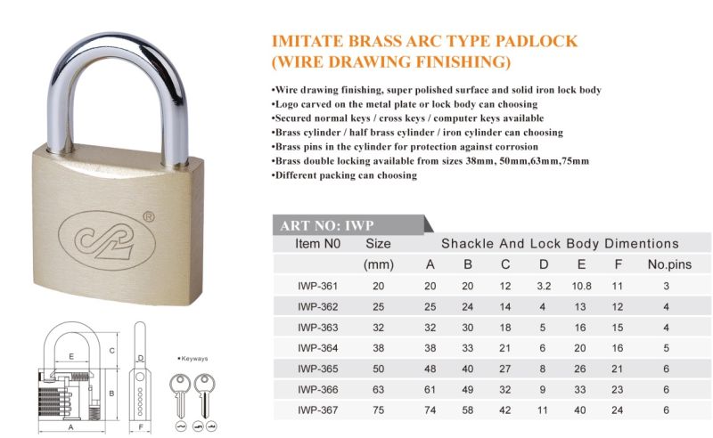 Imitate Brass Arc Type Padlock (WIRE DRAWING FINISHING)