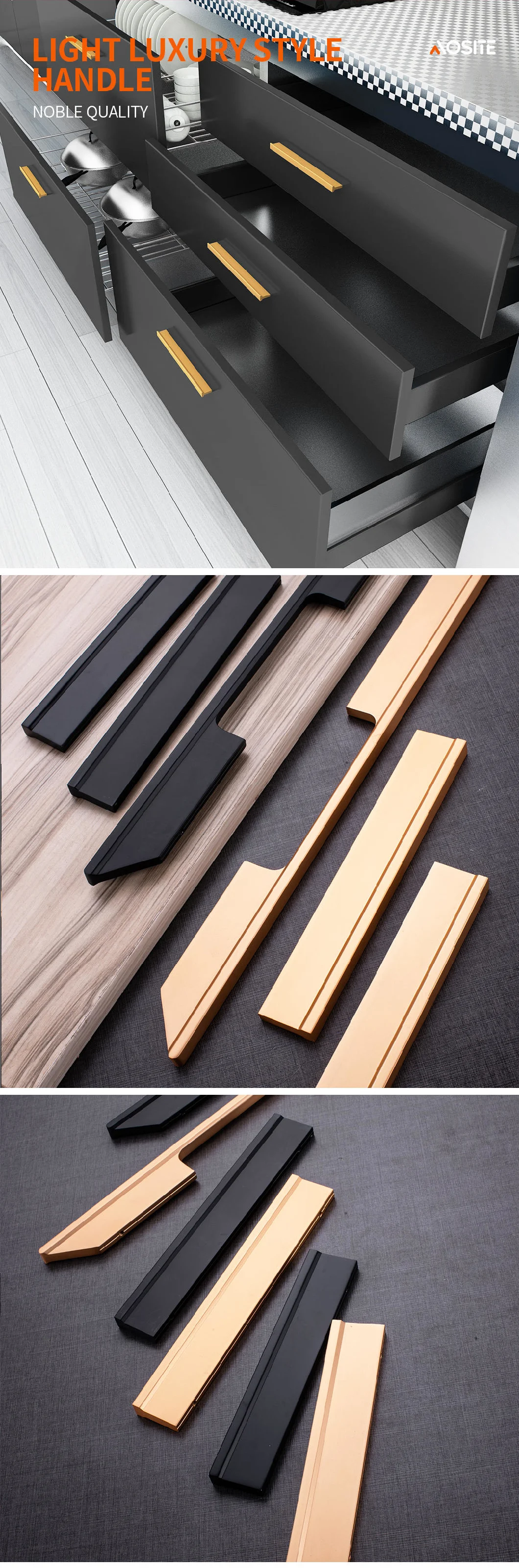 Latón moderno y el negro kitchen cabinet tira asas cajón