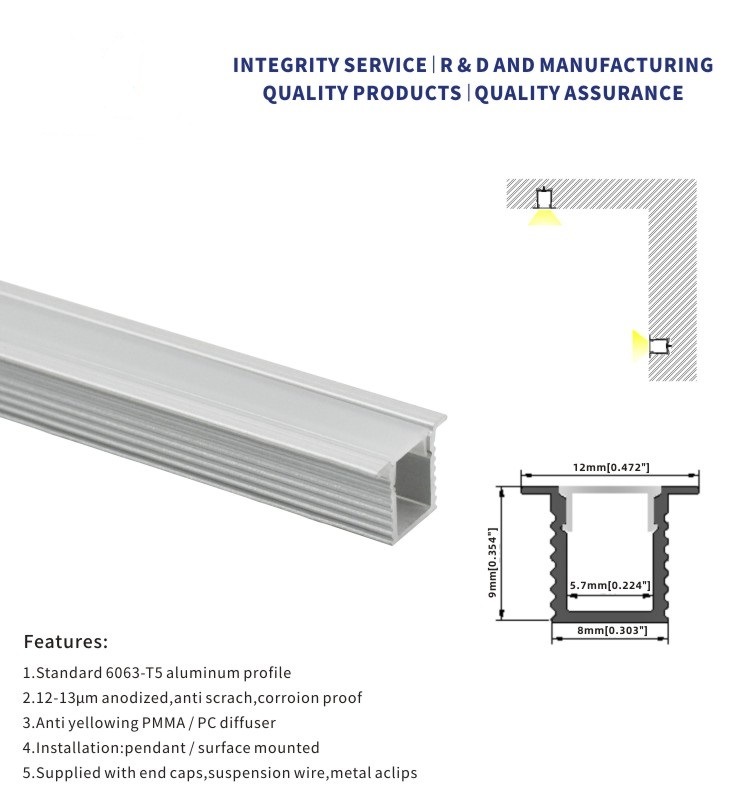 LED Strip Aluminum Profile 0809A Recessed Type for LED Strip Light