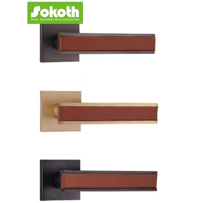 Luxury Leather Brushed Brass Door Handle