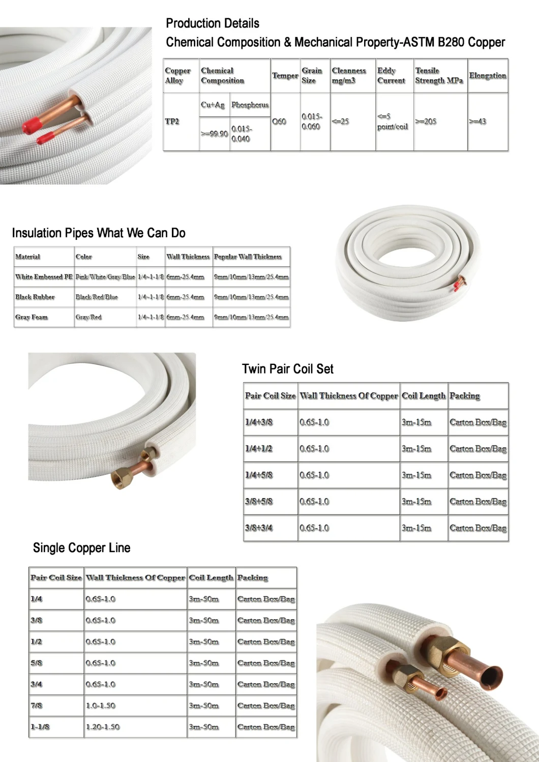 Insulated Copper Coil for HVAC and Heat Exchanger, Refrigeration Parts, Copper Tube